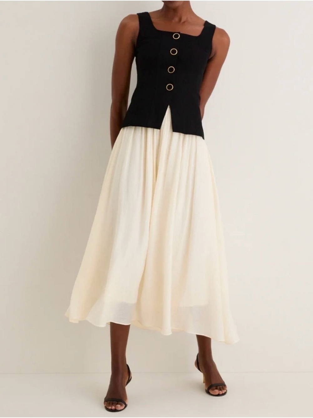 Moon River Cream Midi Skirt with Flowing A-Line Silhouette